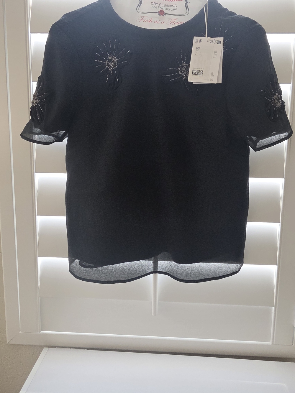 & Other Stories Black Beaded Short-Sleeve Blouse